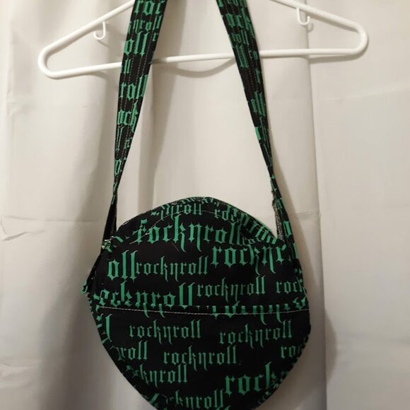 New ROCK N ROLL Round Shoulder Purse Shoulder Bag Black Bright Green Punk Rave - Picture 2 of 8